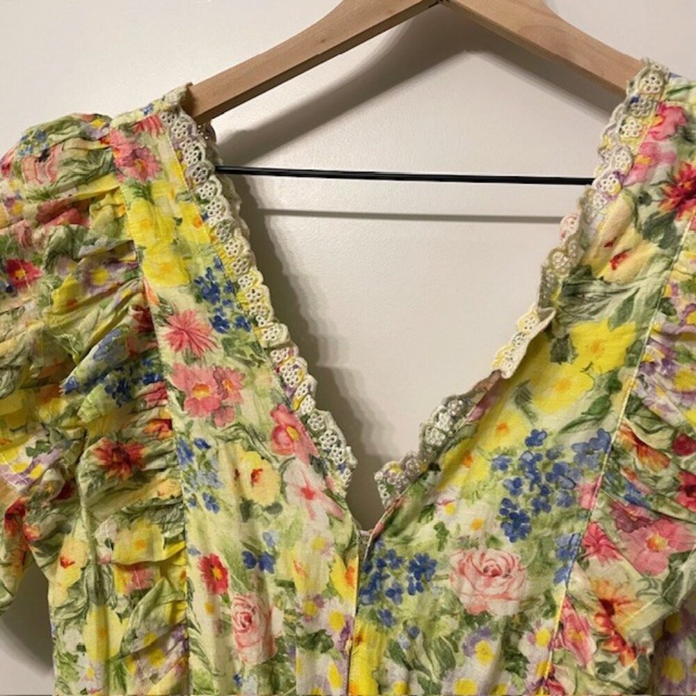 LoveShackFancy Short Sleeve Floral Aldina Mini Dress Rainbow Skies Size Medium - Picture 7 of 16